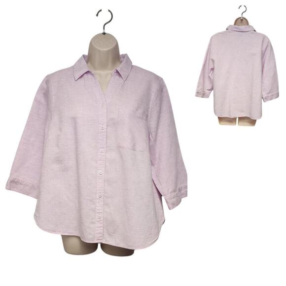 Chico's Wrinkle Resistant Linen Color Blue Button-Up 3/4 Sleeve Blouse 2- US L - Picture 1 of 6